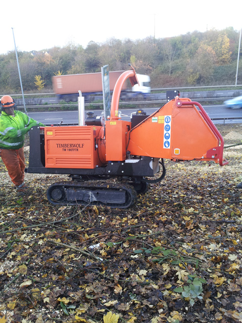 Tracked Timberwolf woodchipper on a roadside job